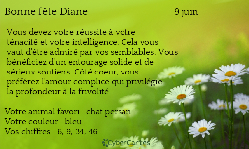 Carte bonne f&ecirc;te Diane