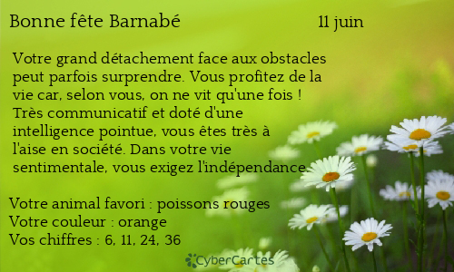 Carte bonne f&ecirc;te Barnabé