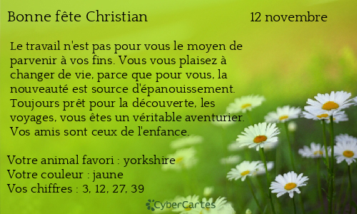 Carte bonne f&ecirc;te Christian