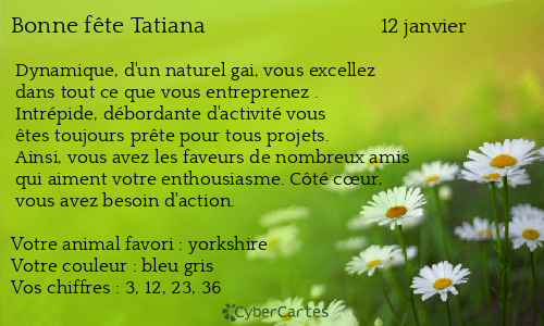 Carte bonne f&ecirc;te Tatiana