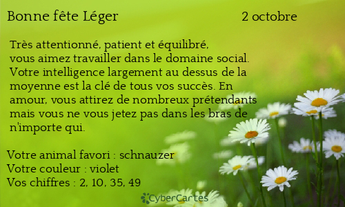 Carte bonne f&ecirc;te Léger
