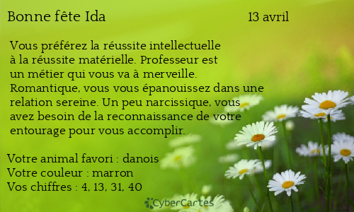 Carte bonne f&ecirc;te Ida