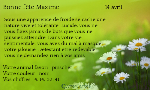 Carte bonne f&ecirc;te Maxime