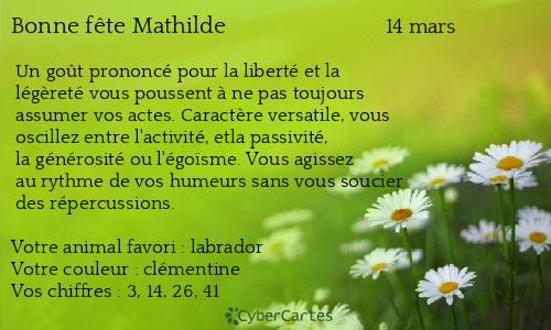 Carte bonne f&ecirc;te Mathilde