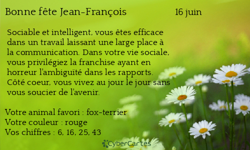 Carte bonne f&ecirc;te Jean-François