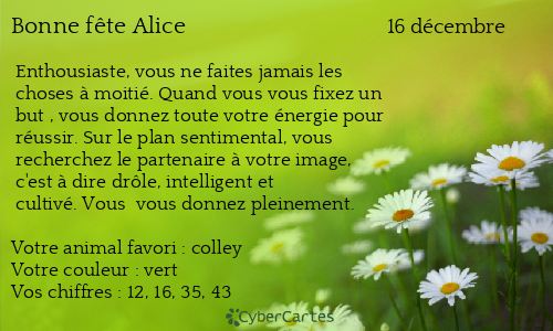 Carte bonne f&ecirc;te Alice