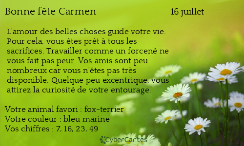 Carte bonne f&ecirc;te Carmen
