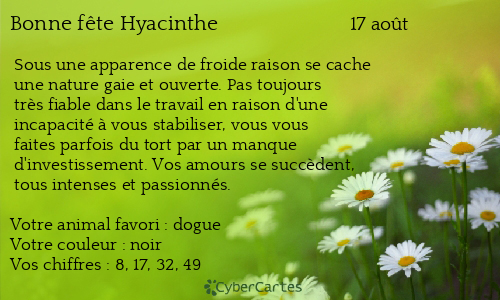 Carte bonne f&ecirc;te Hyacinthe