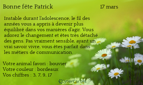 Carte bonne f&ecirc;te Patrick