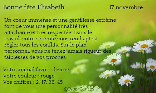 Carte bonne f&ecirc;te Elisabeth