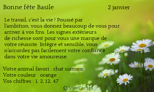 Carte bonne f&ecirc;te Basile
