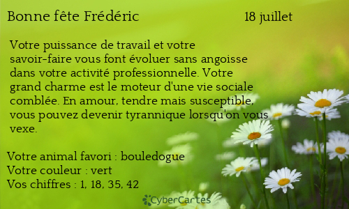 Carte bonne f&ecirc;te Frédéric