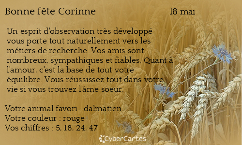 Carte bonne fête Corinne