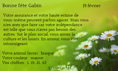Carte bonne f&ecirc;te Gabin