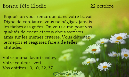 Carte bonne f&ecirc;te Elodie