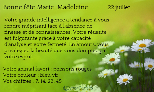 Carte bonne f&ecirc;te Marie-Madeleine