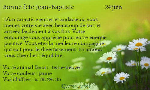Carte bonne f&ecirc;te Jean-Baptiste