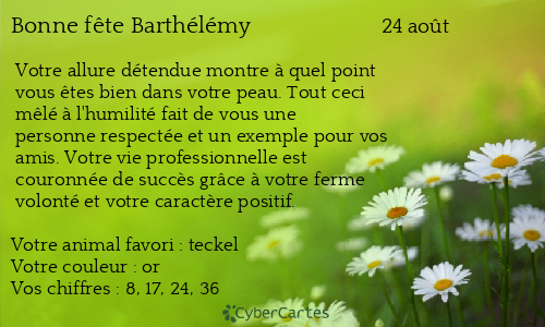 Carte bonne f&ecirc;te Barthélémy