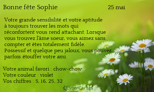 Carte bonne f&ecirc;te Sophie