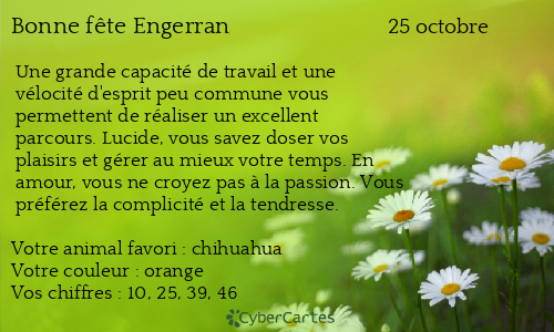 Carte bonne f&ecirc;te Engerran