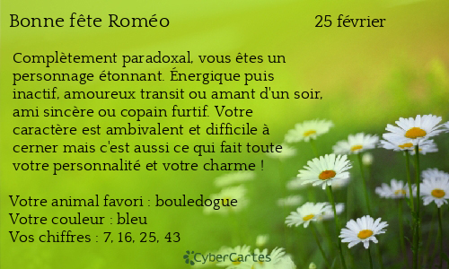 Carte bonne f&ecirc;te Roméo
