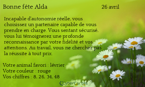 Carte bonne f&ecirc;te Alda
