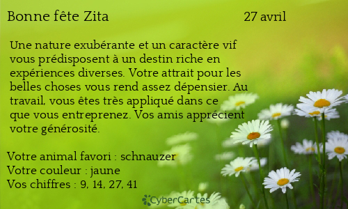 Carte bonne f&ecirc;te Zita