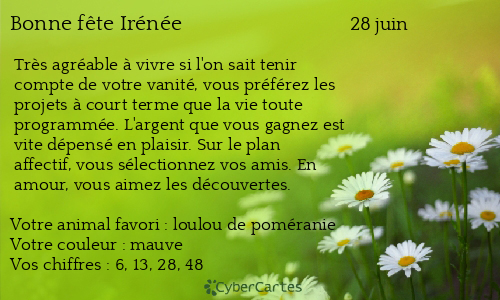 Carte bonne f&ecirc;te Irénée
