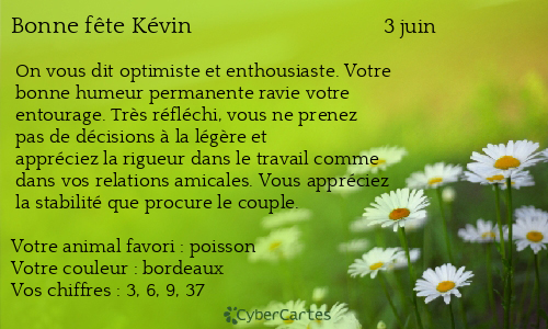 Carte bonne f&ecirc;te Kévin