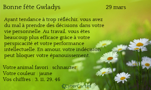 Carte bonne f&ecirc;te Gwladys