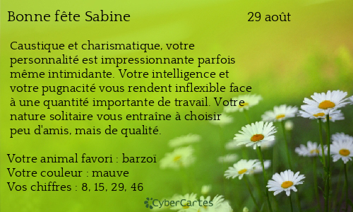 Carte bonne f&ecirc;te Sabine