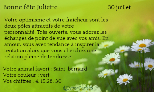 Carte bonne f&ecirc;te Juliette