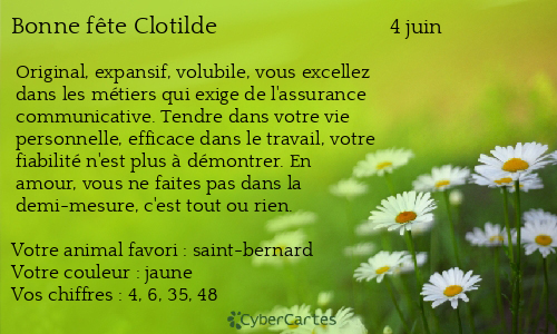 Carte bonne f&ecirc;te Clotilde