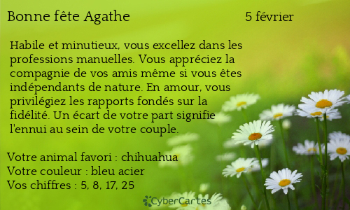 Carte bonne f&ecirc;te Agathe