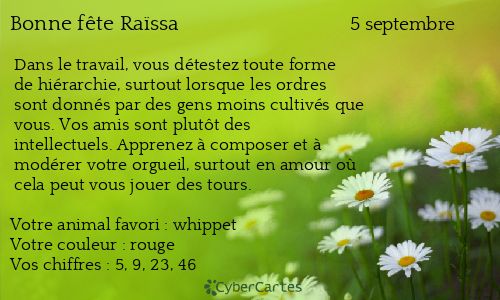 Carte bonne f&ecirc;te Raïssa