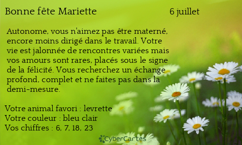 Carte bonne f&ecirc;te Mariette