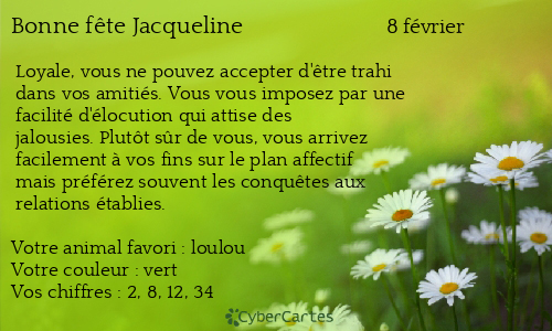 Carte bonne f&ecirc;te Jacqueline