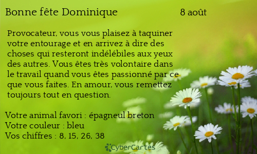 Carte bonne f&ecirc;te Dominique