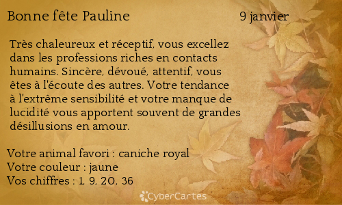 Carte Bonne Fete Pauline 9 Janvier