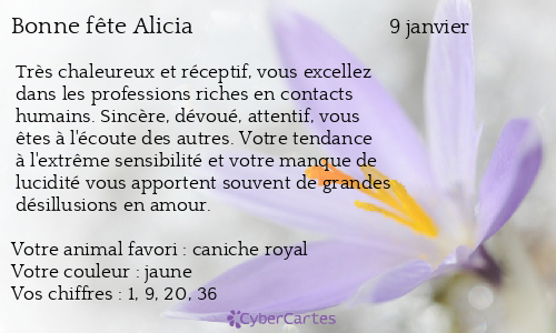 Carte Bonne Fete Alicia 9 Janvier