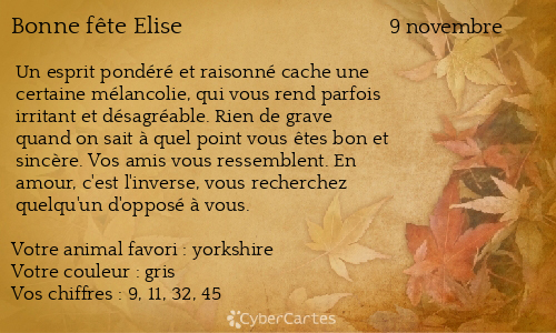 Carte Bonne Fete Elise 9 Novembre