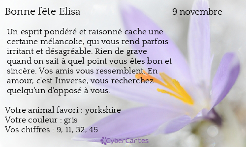 Carte Bonne Fete Elisa 9 Novembre