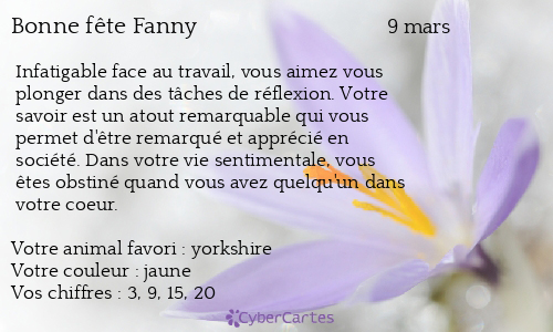 Carte Bonne Fete Fanny 9 Mars