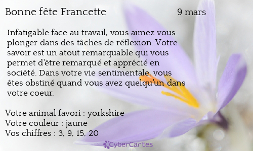 Carte Bonne Fete Francette 9 Mars