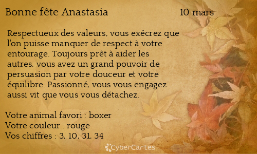 Carte bonne fête Anastasia