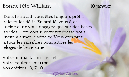 Carte Bonne Fete William 10 Janvier