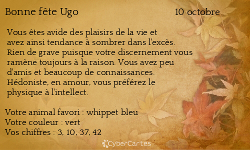 Carte bonne f&ecirc;te Ugo
