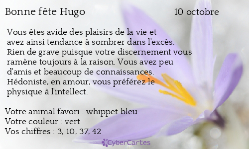 Carte bonne fête Hugo