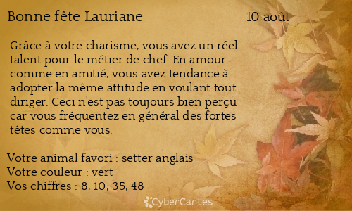 Carte Bonne Fete Lauriane 10 Aout