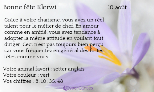 Carte bonne fête Klerwi